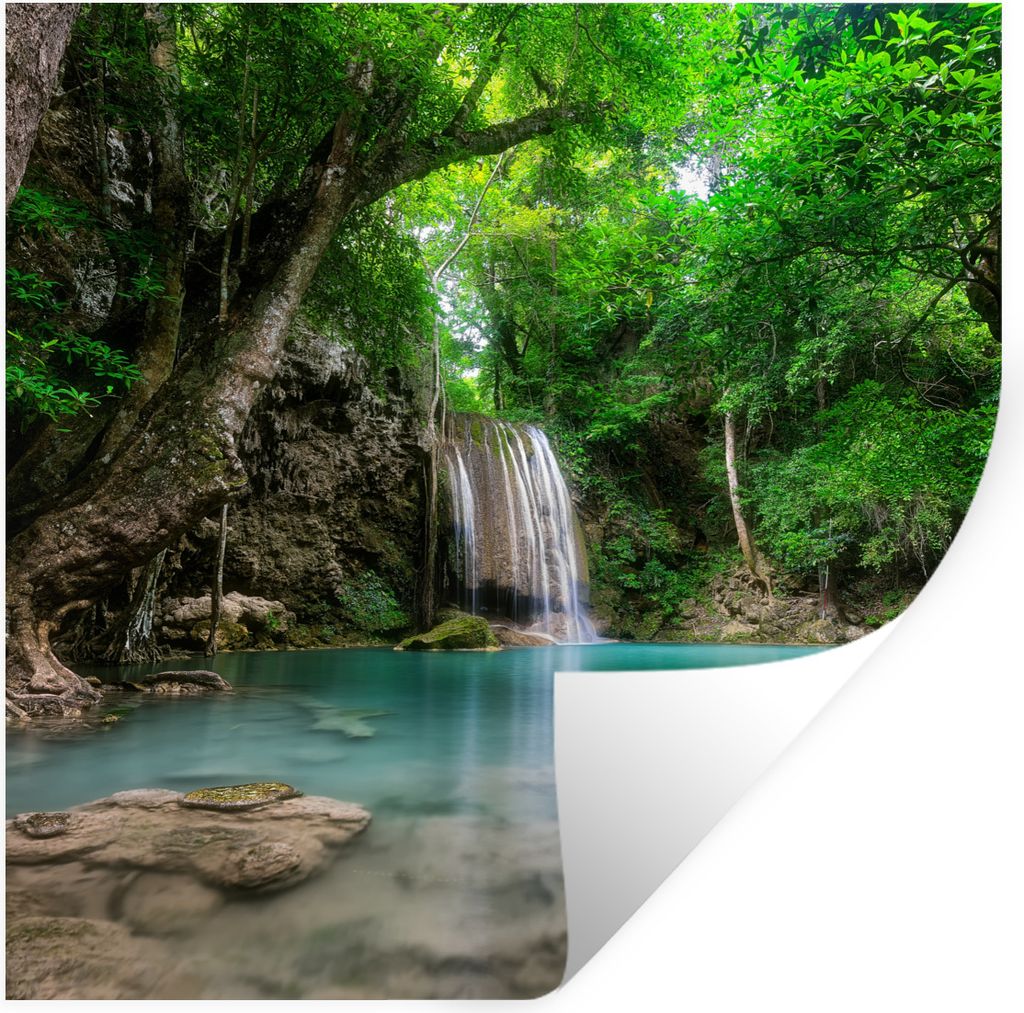 MuchoWow Wandtattoo Wandsticker Wandaufkleber Dschungel - Wasserfall - Pflanzen - Wasser - Natur 100x100 cm Selbstklebend und Repositionierbar - ...