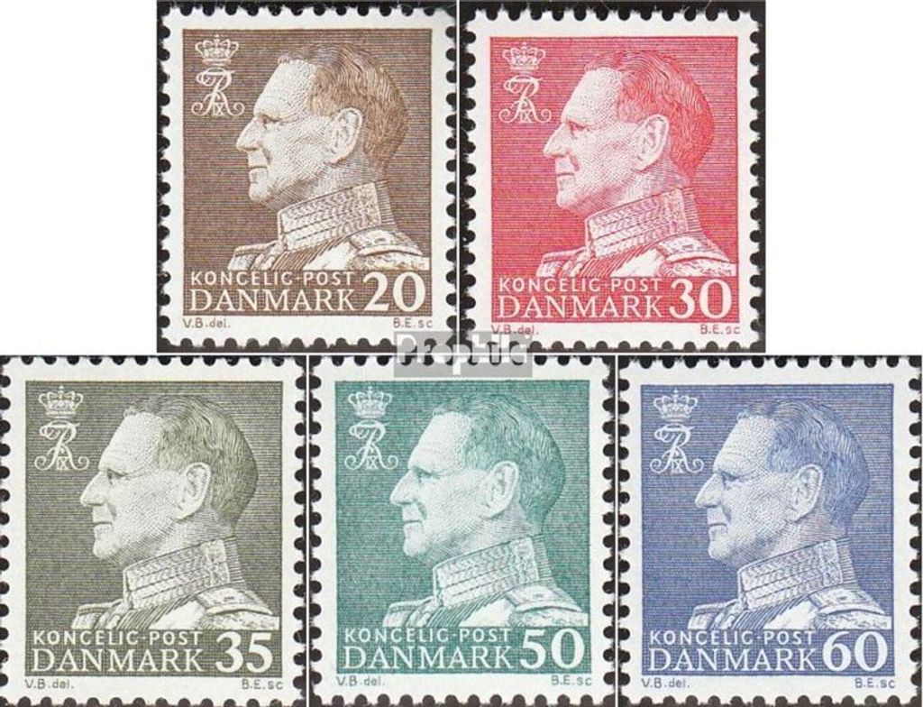Briefmarken Dänemark 1961 Mi 390y-392y,394y-395y (kompl.Ausg.) floureszierendes Papier postfrisch König Frederik IX