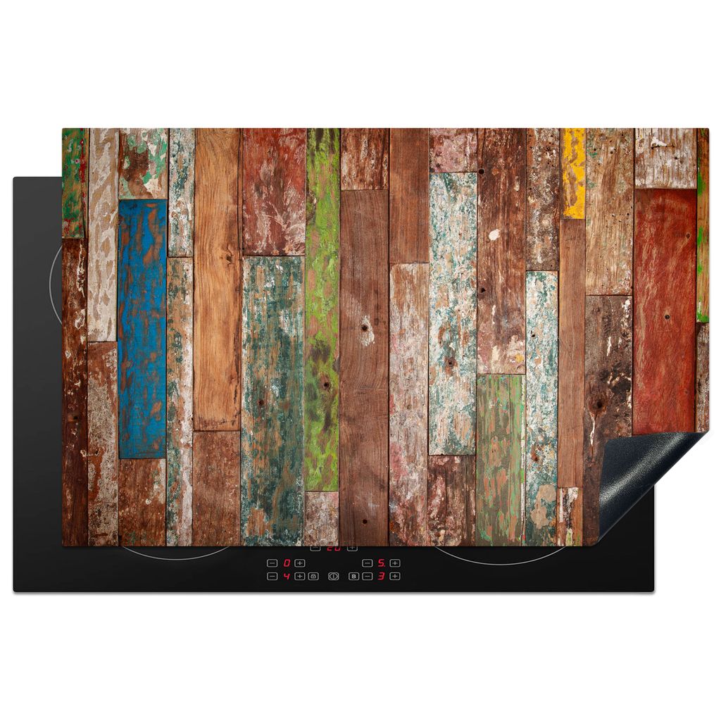 KitchenYeah Herdabdeckplatte Holz - Farben - Regale - Holzoptik , 80x52cm, Küche Deko, Glaskeramikkochfeld Herdabdeckung, Abdeckplatte fùr Koch...