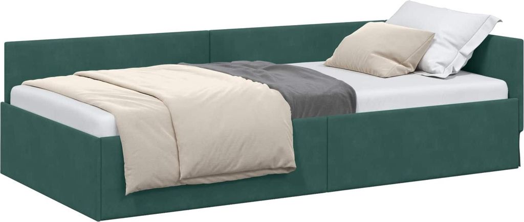 vidaXL Eckbettgestell mit Kopfteil Dunkelgrün 100 cm x 200 cm Samt