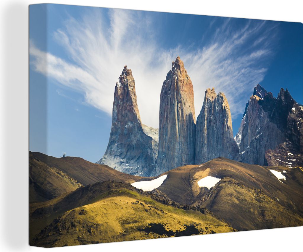 OneMillionCanvasses - Leinwandbilder - 140x90 cm, Der Torres del Paine-Nationalpark in Chile, Wandbilder Kunstdruck Wanddekoration - Foto auf Lei...