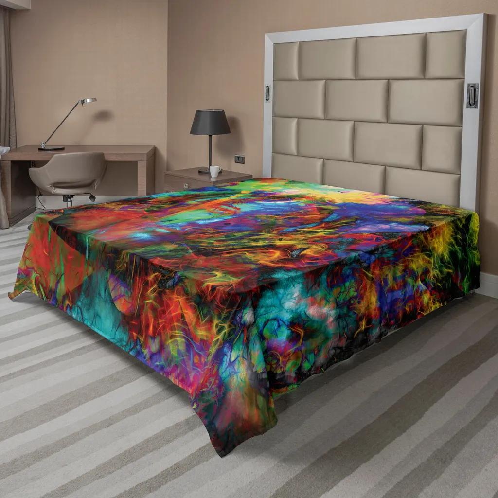 ABAKUHAUS Lenzuolo Mystiker, volto femminile misterioso con farfalle e numeri, prospettiva spirituale, grafica, lenzuolo morbido e confortevole per un letto decorativo, 1 pezzo, 275 cm x 260 cm, multicolore