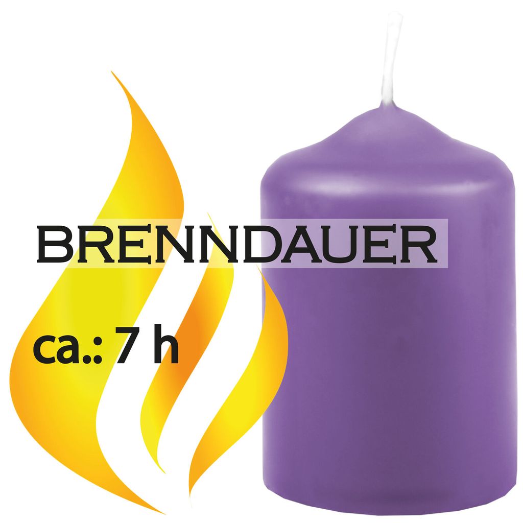 Stumpenkerze In Violett – Rustikale Tischdeko, Ø 6 Cm, Höhe 10 Cm, Brenndauer Ca. 24 Stunden
