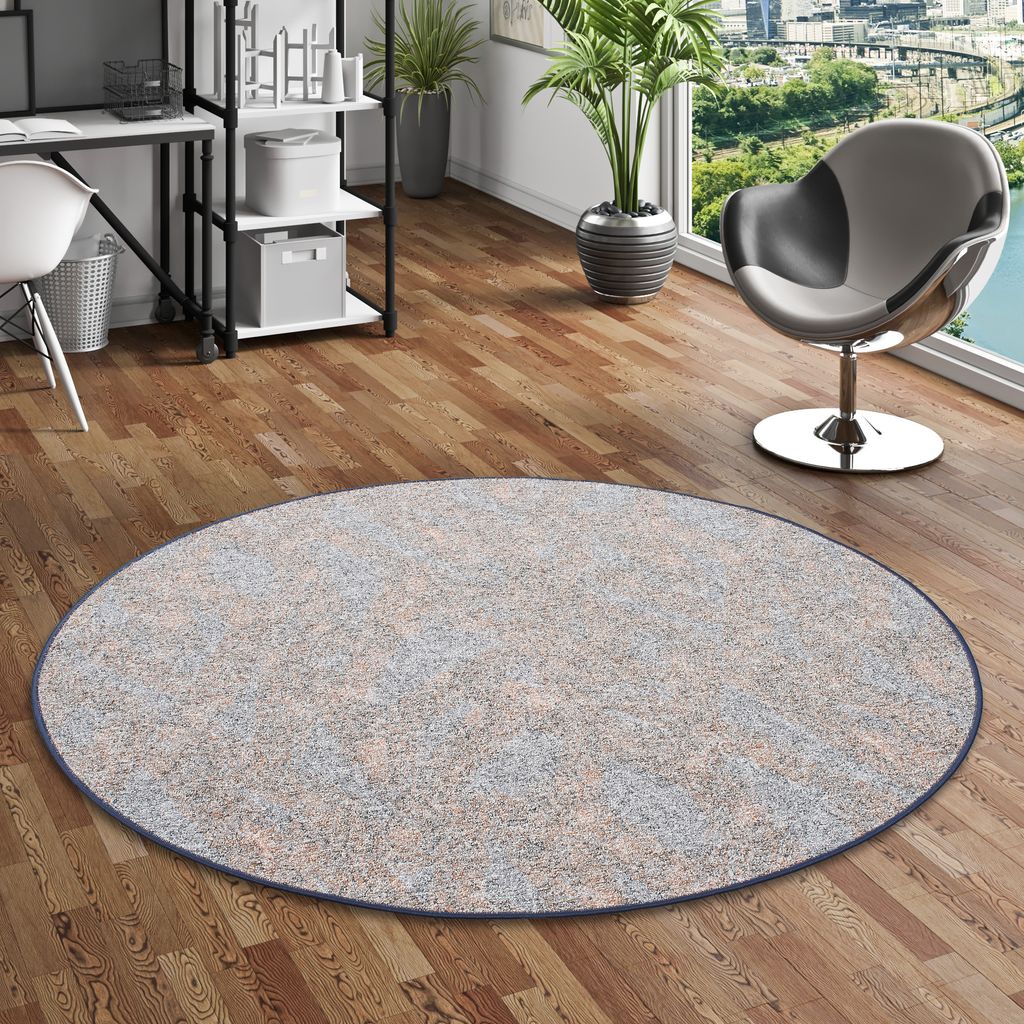 Schlingen Teppich Memory Grau Blau Meliert Rund, Größe:400 cm Rund