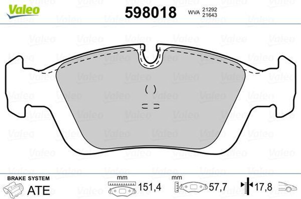 VALEO 598018 Bremsbelagsatz, Scheibenbremse OE 34111160356 kompatibel mit 3er E36, Z3er E36