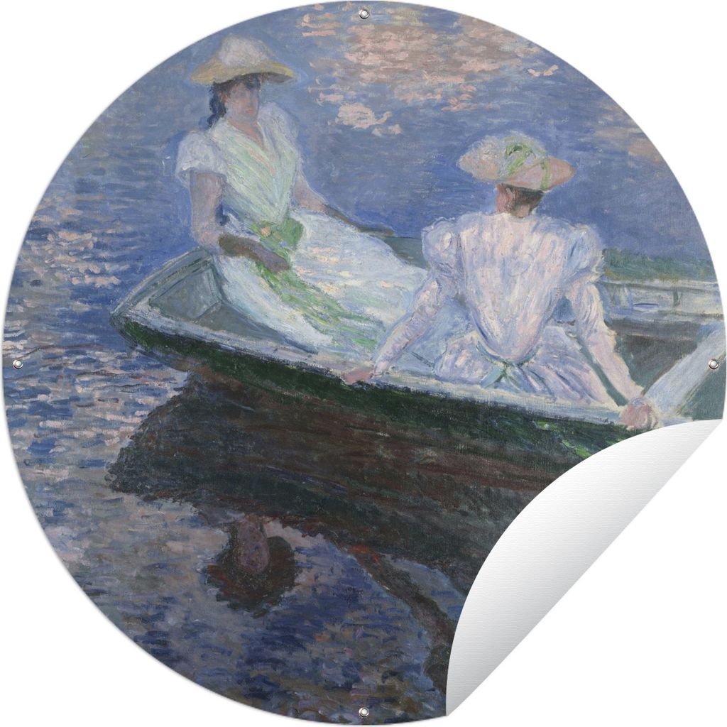 MuchoWow Gartenposter Outdoor-Poster Rund Mädchen in einem Boot - Claude Monet Ø 150 cm Gartendeko Rundes Poster draußen