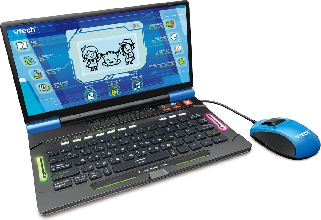 VTech Explorer Laptop Pro – Bilingualer Lerncomputer mit lehrreichen Spielen aus 8 Kategorien wie Lesen, Mathematik oder Englisch – Mit QWERTZ-...