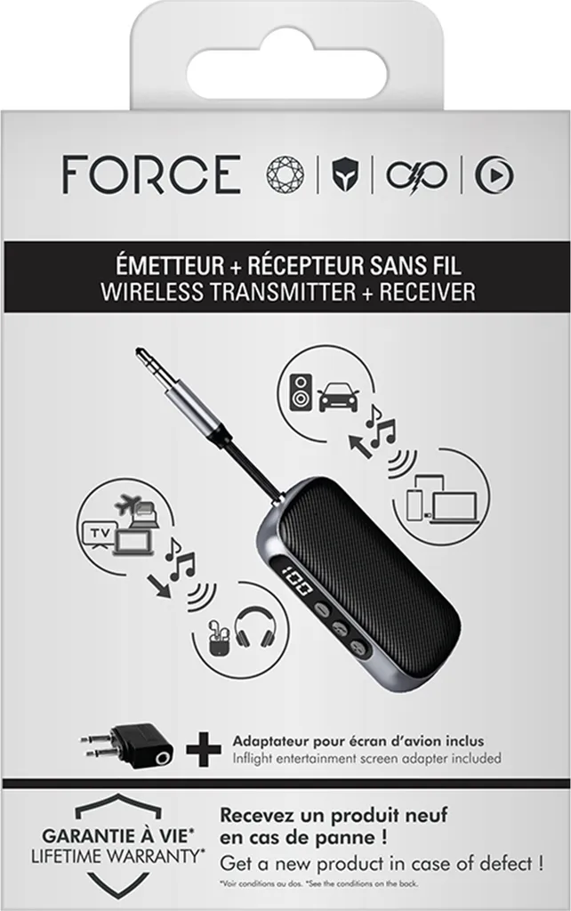 FORCE PLAY Adattatore Bluetooth 2-in-1 Trasmettitore e Ricevitore Jack 3.5mm - 5