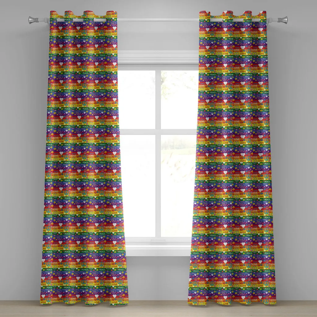 Rideaux salon 280x245 cm Multicolore, Déco murale Hippie et Florale