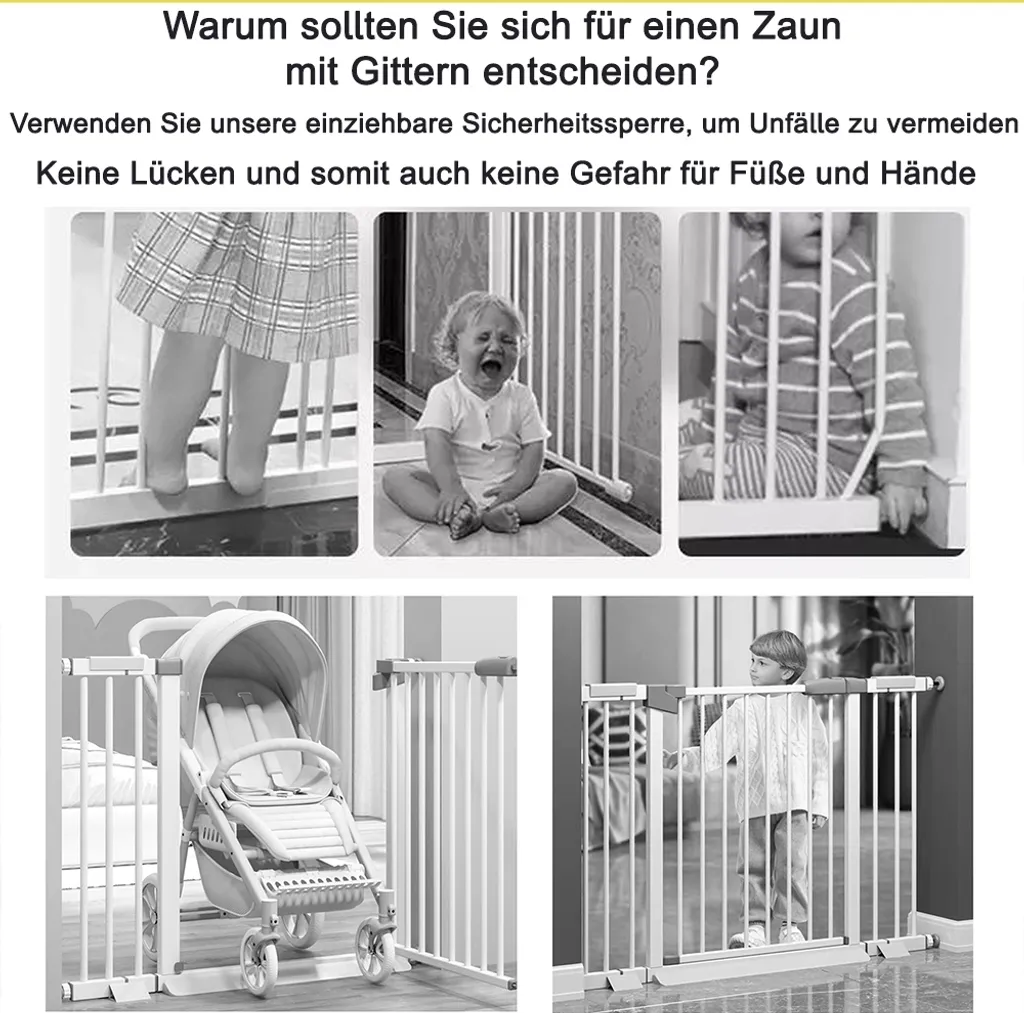 Barrière de sécurité bébé et animaux blanche extensible sans perçage