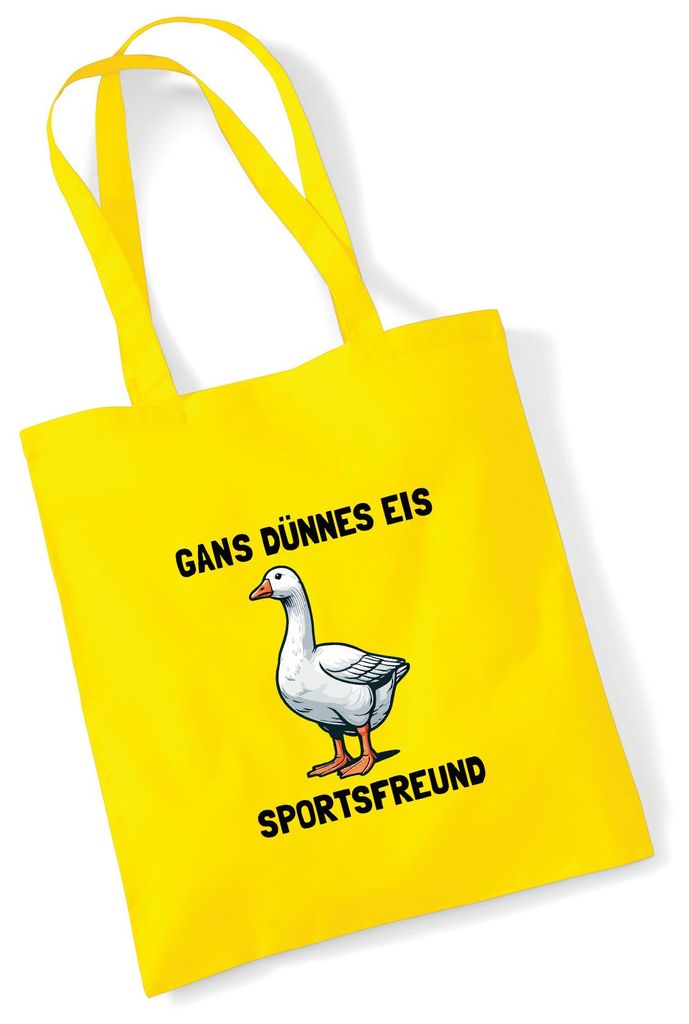 Huuraa Jutebeutel Gans dünnes Eis Sportsfreund Gans Meme 10 Liter Yellow Baumwolle Tasche Geschenkidee