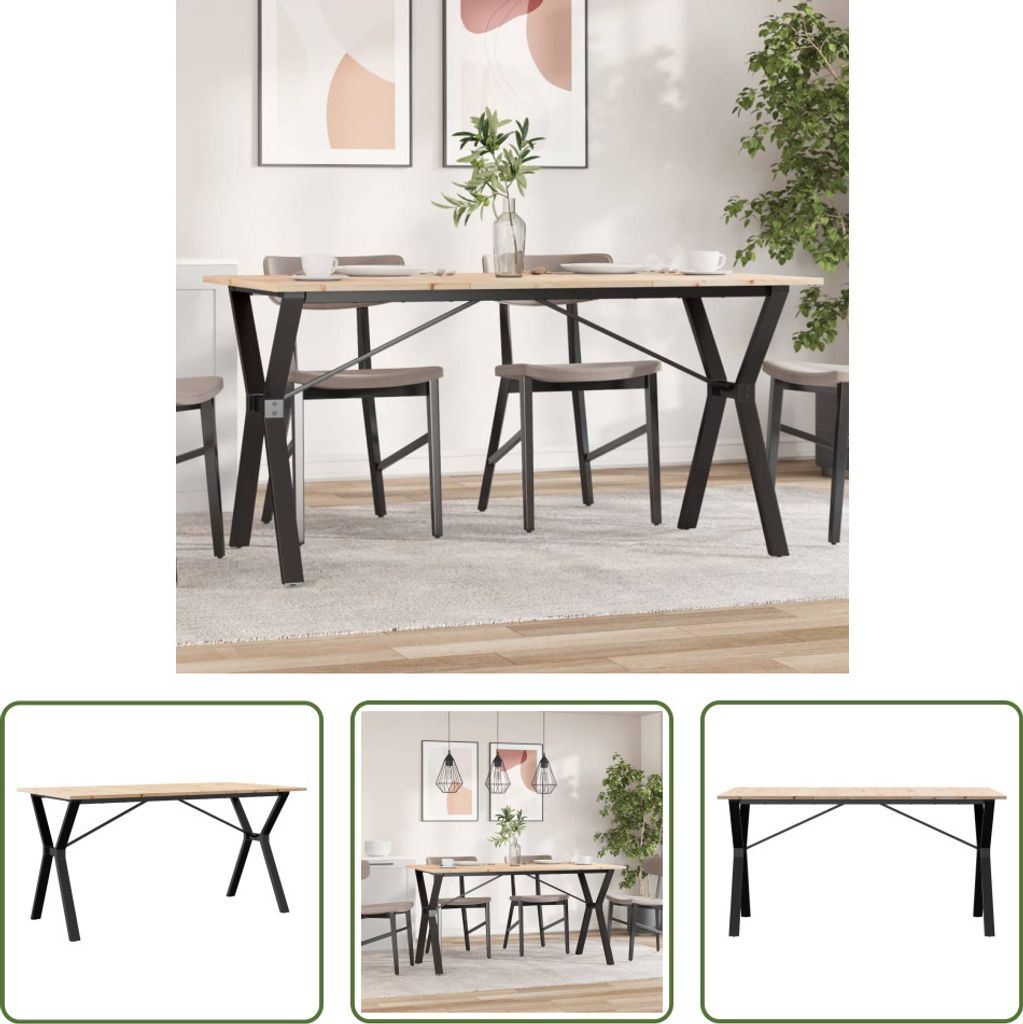 The Living Store Esstisch Y-Gestell 140x80x75 cm Massivholz Kiefer und Gusseisen