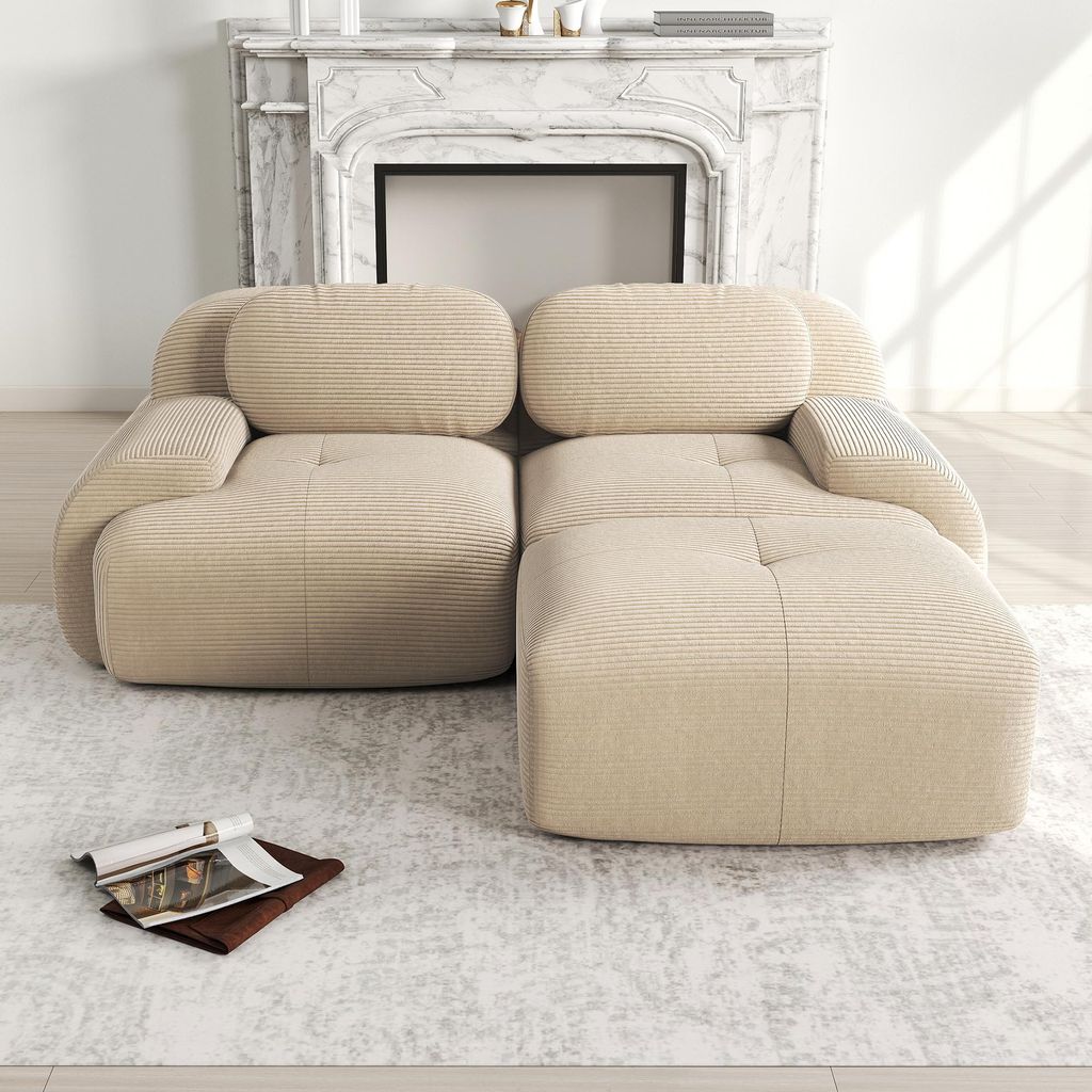 82'' Ecksofa aus weichem Cordstoff, modular kombinierbar mit gebogenen Armlehnen, ohne Montage, hochelastische Schaumstoffpolsterung für Wohnzimme...