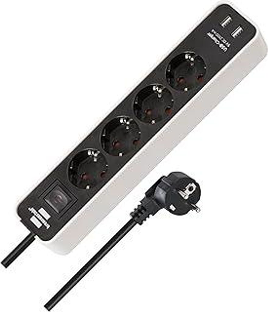 Brennenstuhl Steckdosenleiste Ecolor 4-Fach mit USB (Mehrfachstecker mit 2X USB Charger, Mehrfachsteckdose mit Schalter und 1,5m Kabel) weiß/schwarz