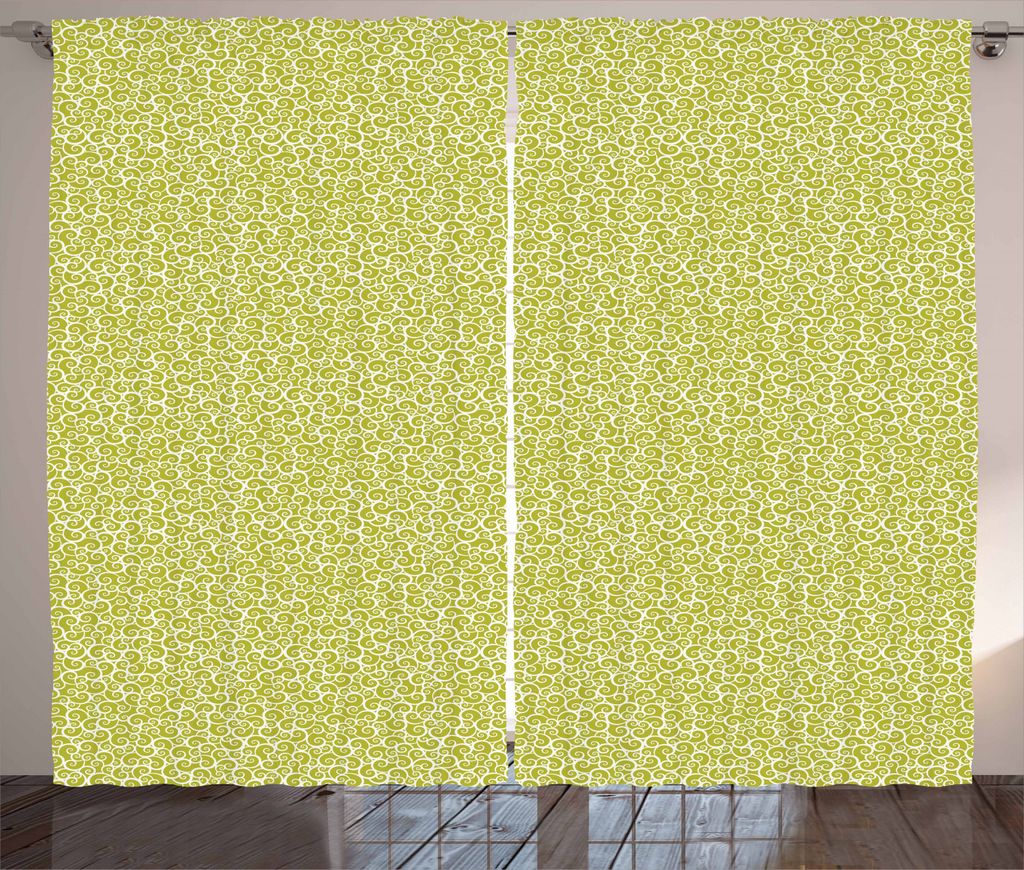 ABAKUHAUS Erdfarben Rustikaler Vorhang, wirbelnde Wachstum, Wohnzimmer Universalband Gardinen mit Schlaufen und Haken, 280 x 245 cm, Gelb Grün Weiß