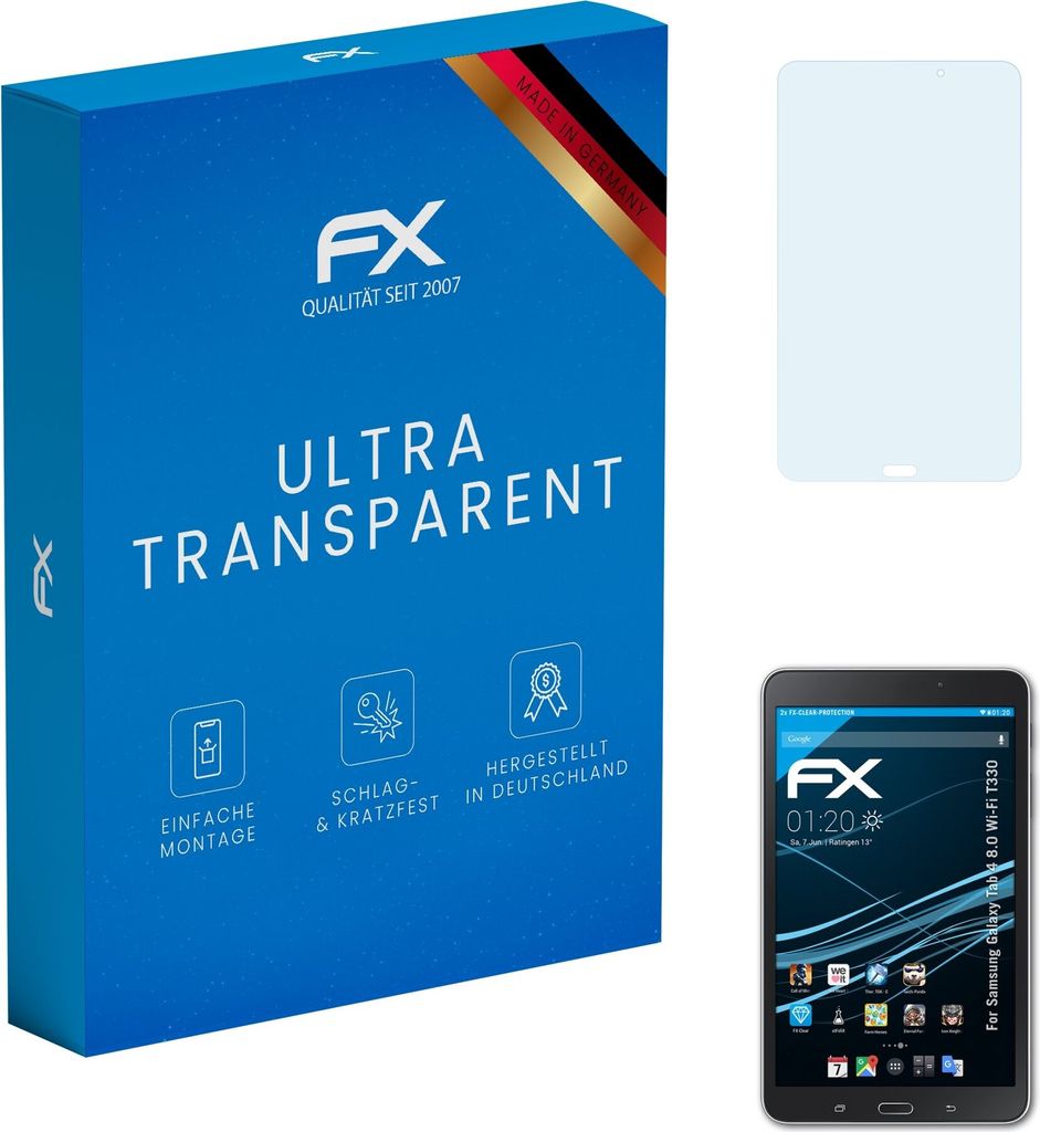atFoliX FX-Clear 2x Schutzfolie kompatibel mit Samsung Galaxy Tab 4 8.0 (Wi-Fi T330) Displayschutzfolie