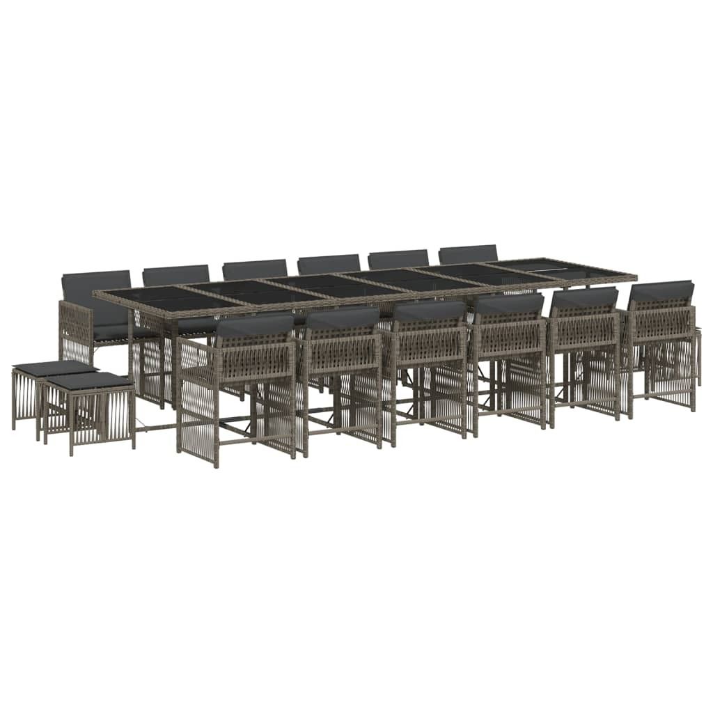 17-tlg. Garten-Essgruppe mit Kissen Grau Poly Rattan Produktbild 