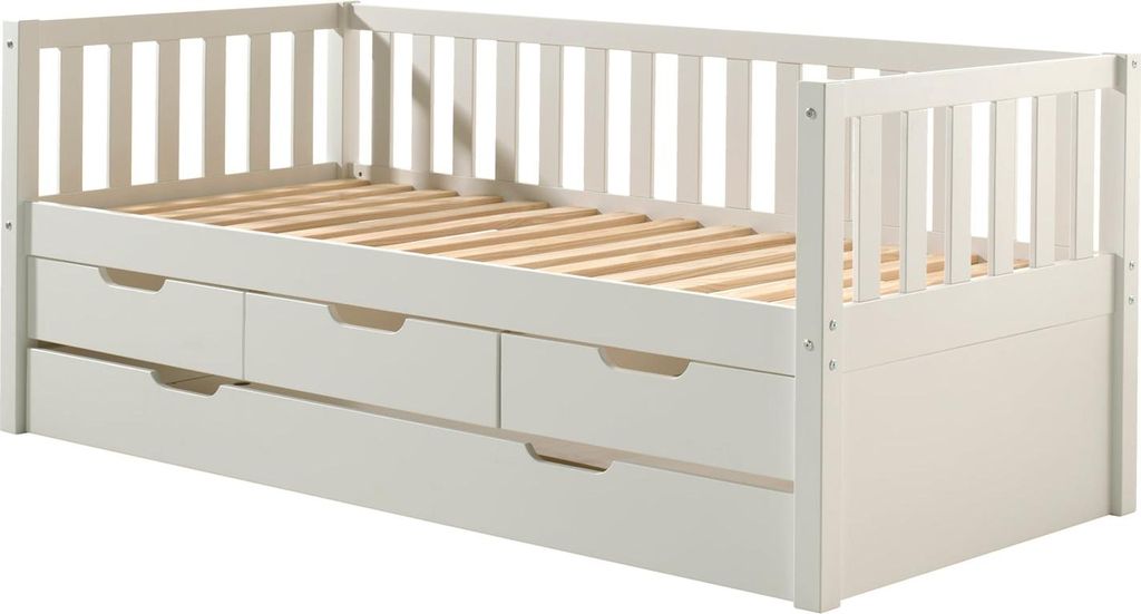 FURNLUX Kids Einzelbett Fritz Weiss 90x200cm / Hauptfarbe: Weiß / Abmessungen: 99 x 212 x 86 cm