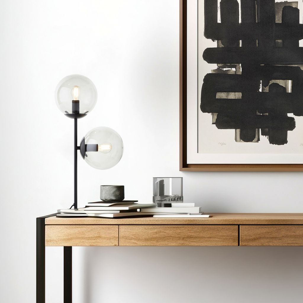 BRILLIANT schwarze Tischlampe mit Rauchglas ARIOL | 48 cm Produktbild 