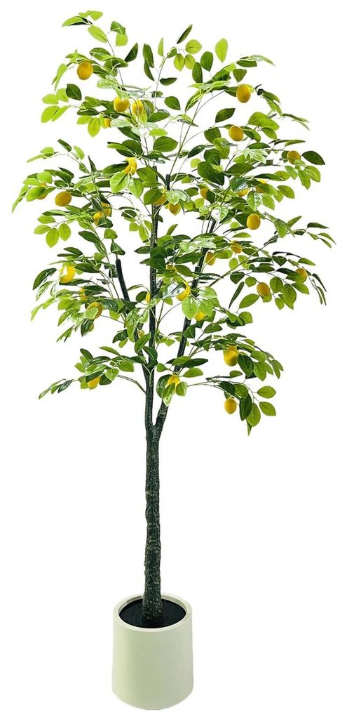 Künstlicher Zitronenbaum - Topfpflanze - 180 cm - Mit gelben Zitronen - Aus Kunststoff - Für Bodenaufstellung, Innen/Außen - 1 Stück