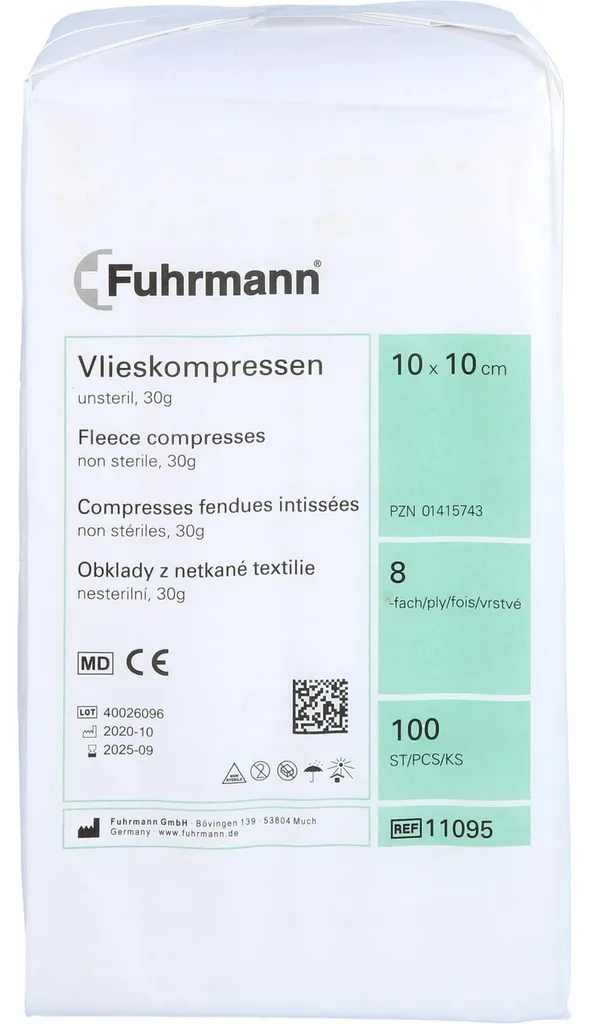 Boîte de 100 compresses non tissées 10x10 cm 8 couches pour soins locaux