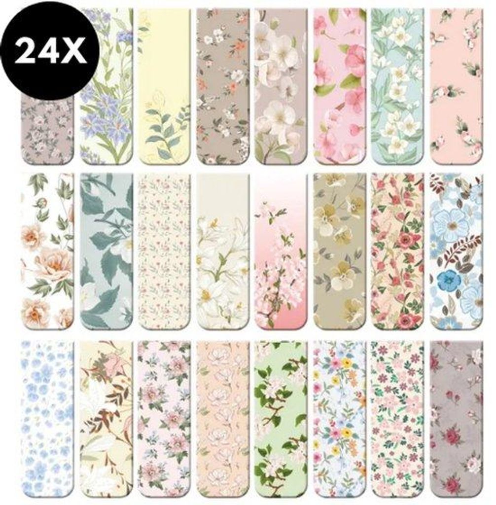 Ultiluxe Magnetische Büchermarker - 24 Stück - Blumenmuster - Lesezeichen mit Seitenclip - Blumige Magnete
