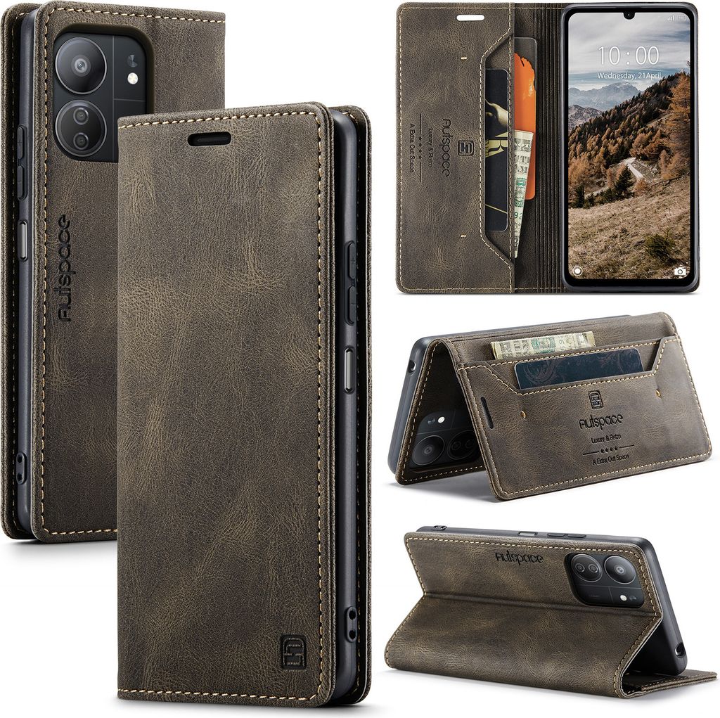 Redmi 13C Hülle, Retro Kunstledertasche Stand Schutzhülle für Xiaomi Redmi 13C/Poco C65 Kupfer