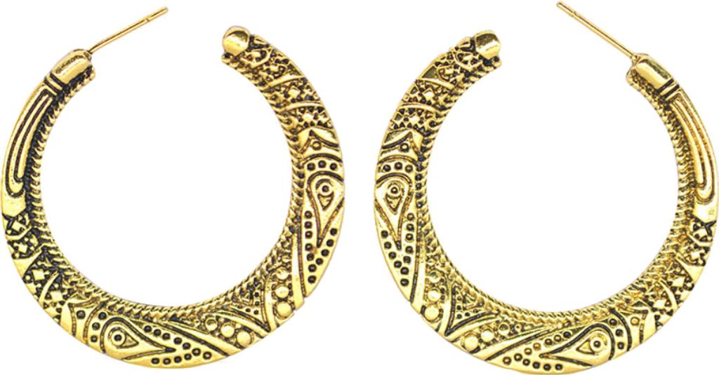 Vintage großer Kreis tibetische Schnitzerei Creolen Damen Statement Schmuck Geschenk-Golden