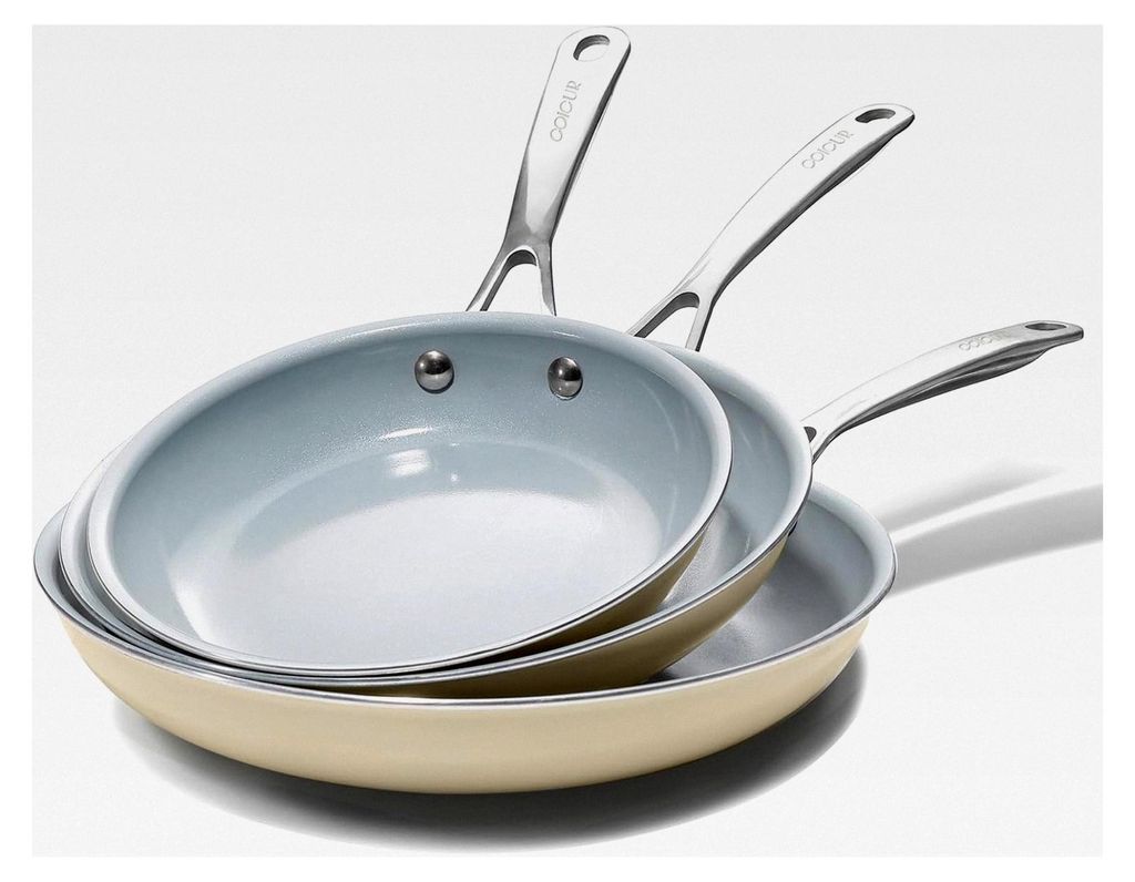 Pfannenset Keramik Induktion 20/24/28 cm mit Edelstahlgriff, geeignet für Gas- und Induktionsherde, frei von , PTFE und , cremeweiß