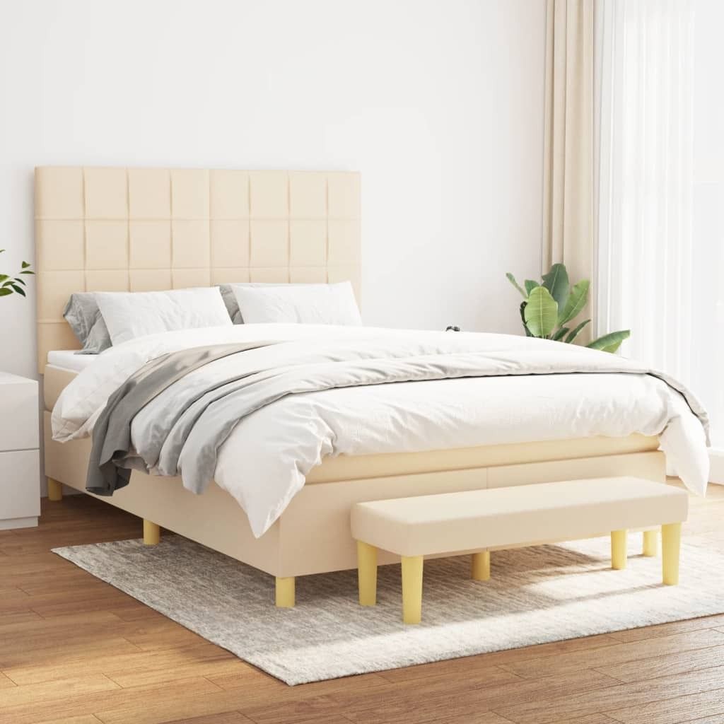 "2026 Promotion" Boxspringbett mit Matratze - Creme 140x200 cm - Stoff - Polsterbett CC7857