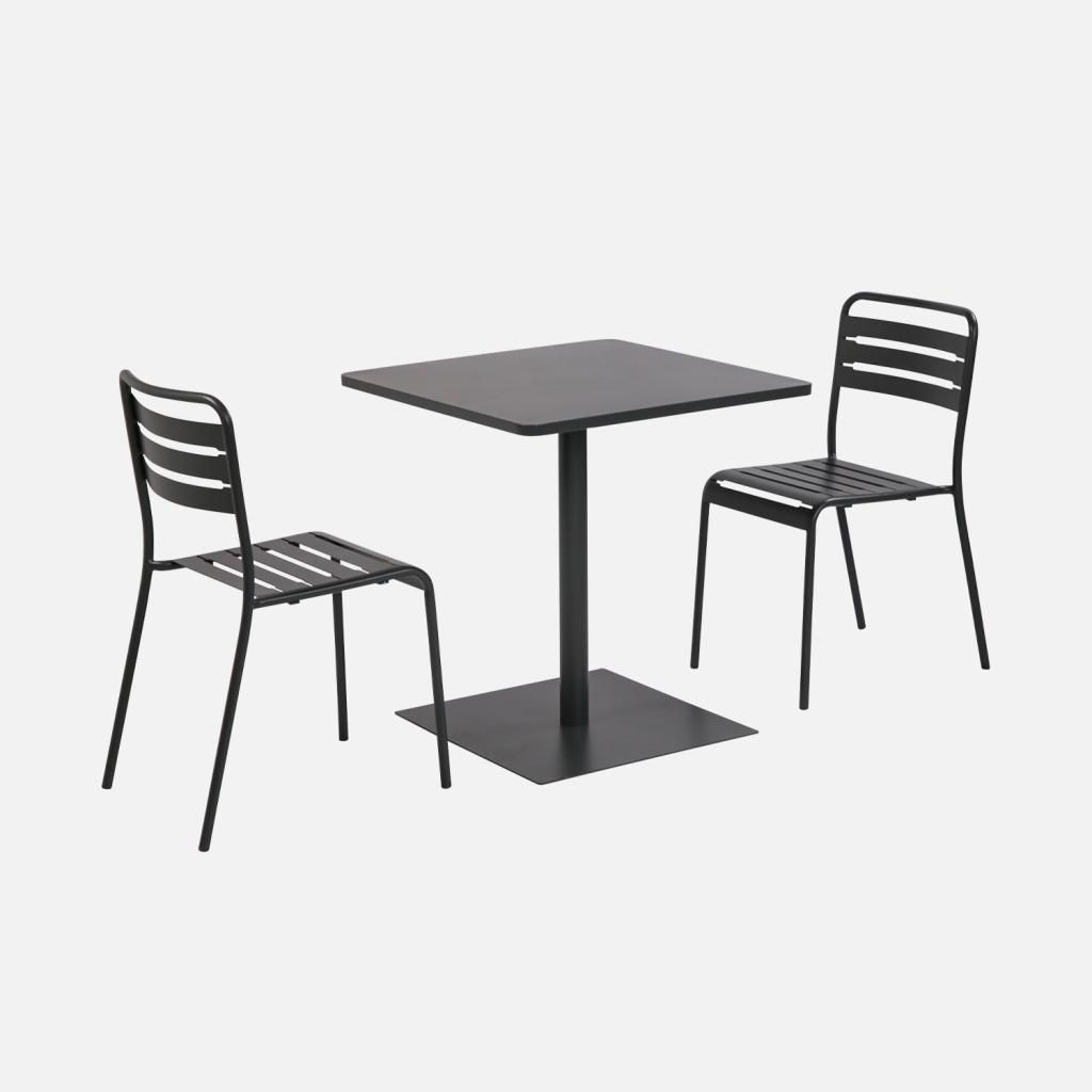 sweeek - Bistro-Gartentisch quadratisch aus Stahl + 2 Stühle - Anthrazit