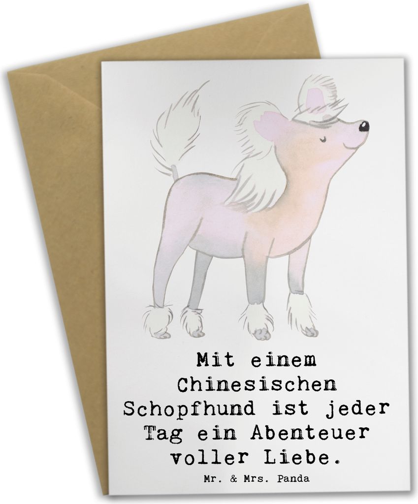 Mr. & Mrs. Panda Grußkarte Chinesischer Schopfhund Abenteuer - Weiß - Geschenk, weihnachtskarten, mutige Hunde, einladungskarten, Glück, Hund, N...
