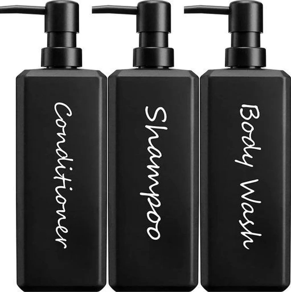 Set de flacons à pompe rechargeables noirs pour gel douche et lotion