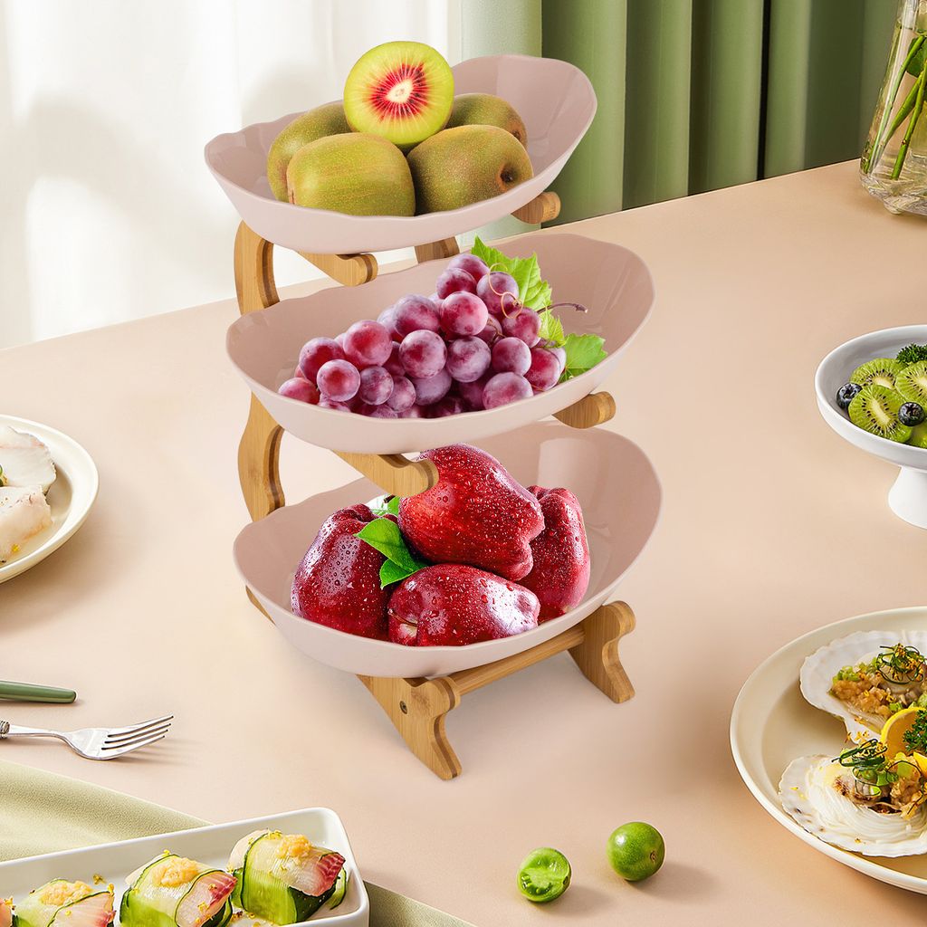 3-Tier Servierschalen mit Ständer, Snack Dessert Kuchen Tablett Teller Rack für Party Hochzeit, Obst Schale