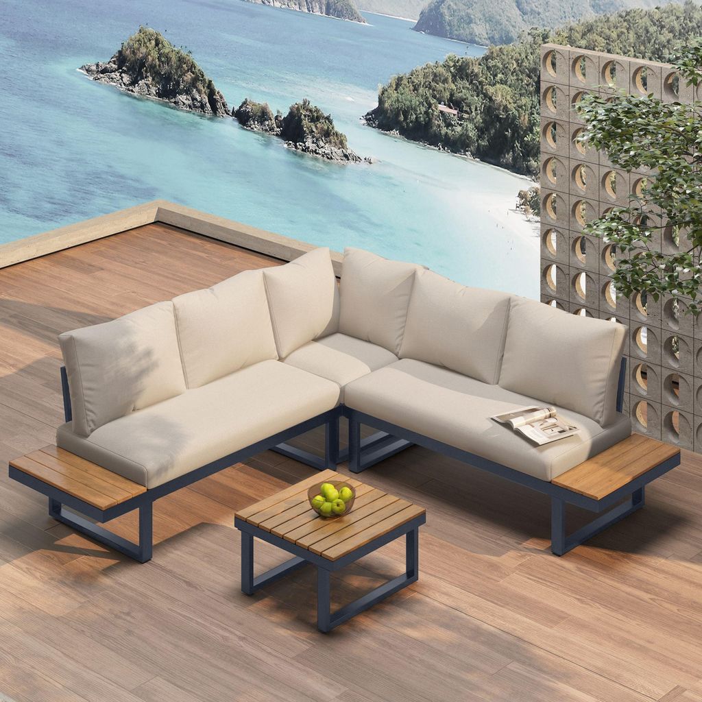 Garten-Freizeitset, Eckposition mit verstellbarer Winkel-Liegefunktion (5 Stufen verstellbar, bis zu 55¡ã), verzinktes Stahlrohr, Kunststoffplatt...