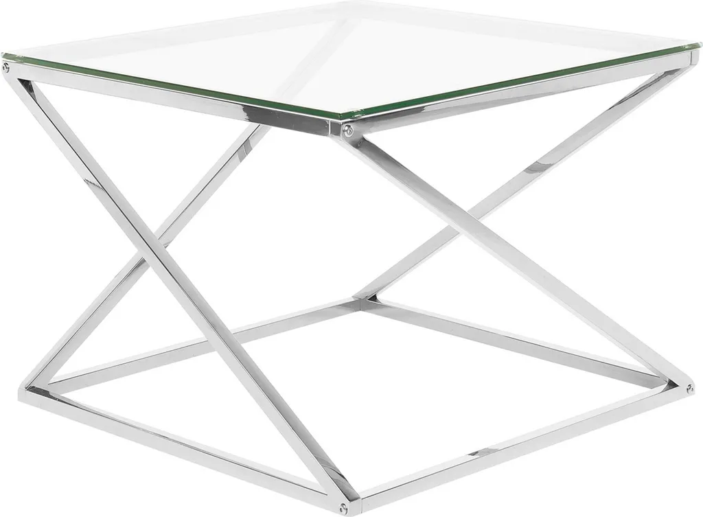 Table basse moderne en inox poli et plateau verre trempé 60 x 60 cm