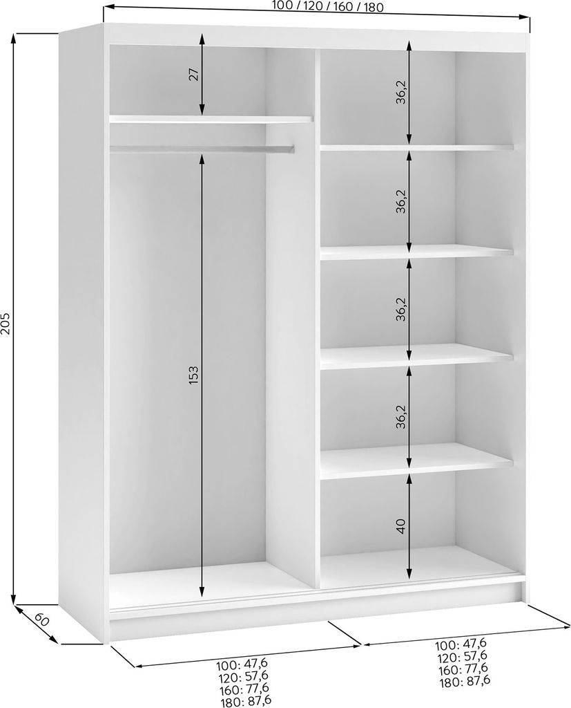 Kleiderschrank DART mit Lamellen und Spiegel 120 cm Produktbild 4