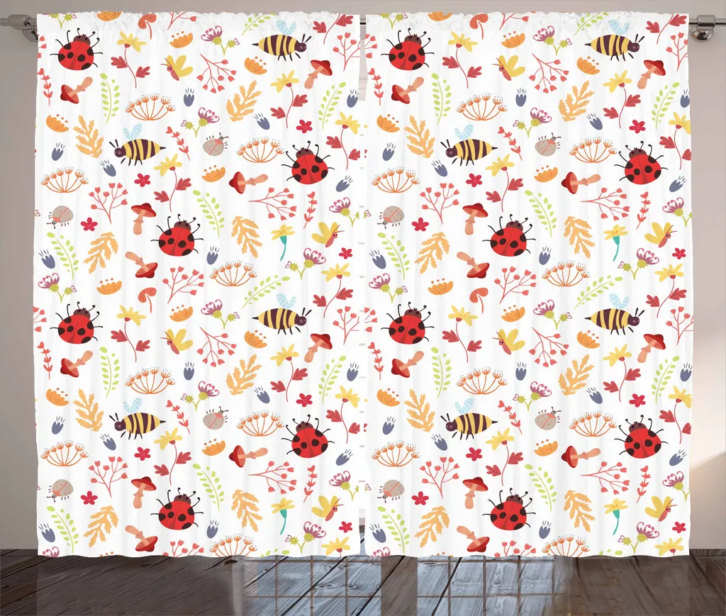 ABAKUHAUS Tenda rustica con motivo api, tema autunnale con scarabocchi di insetti, tenda universale per soggiorno con passanti e ganci, 280 x 175 cm, multicolore