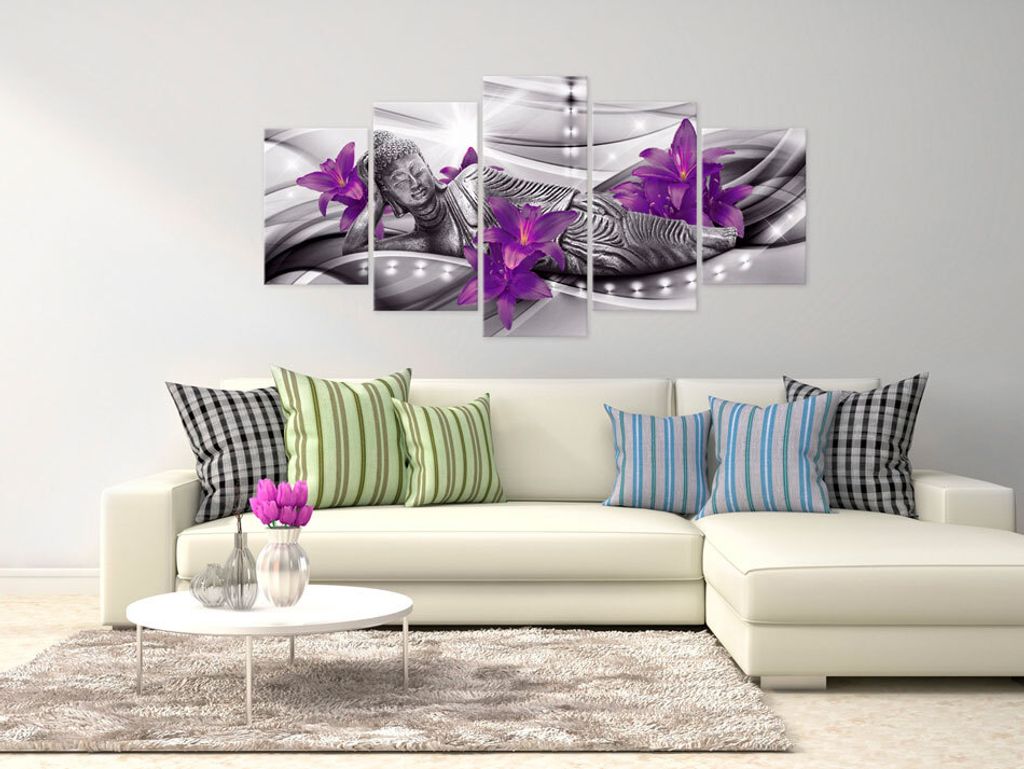Akustikbild Buddha 200x100 cm Bilder Akustikschaum Hochleistungsschallabsorber Schallschutz Leinwand 5 tlg Wandbild Raumakustik Schalldämmung h-A-...