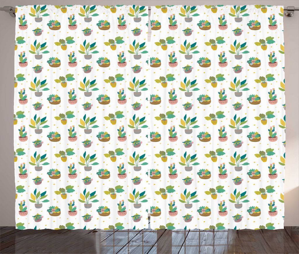 ABAKUHAUS Saftig Rustikaler Vorhang, Bunte Cartoon Pflanzen, Wohnzimmer Universalband Gardinen mit Schlaufen und Haken, 280 x 225 cm, Mehrfarbig