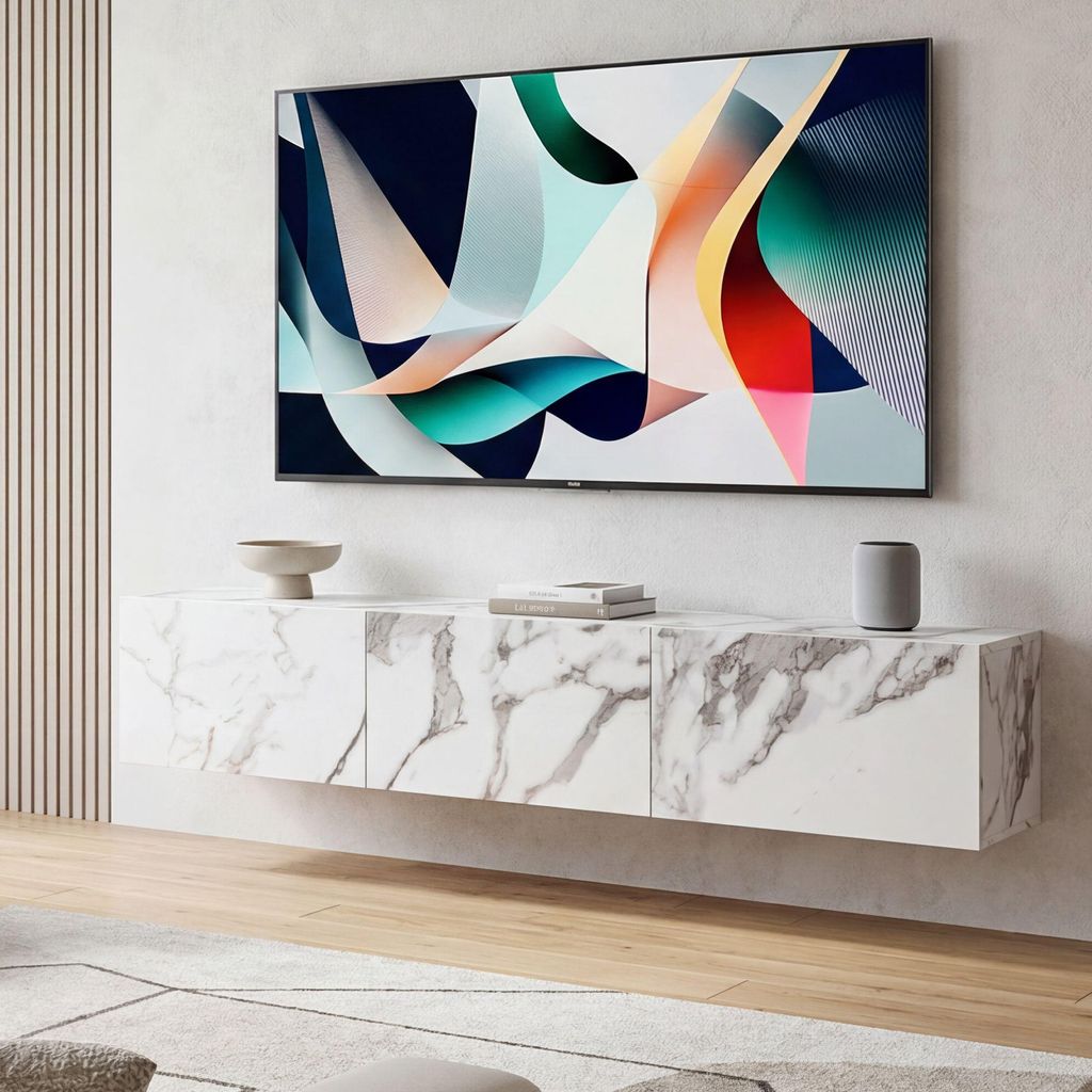 FineBuy Lowboard Hängend Marmor-Optik Weiß 160x30x30 cm Produktbild 