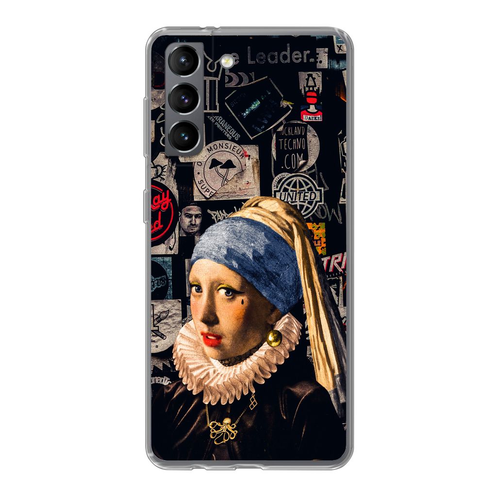 MuchoWow Handyhülle Schutzhülle Hülle für Samsung Galaxy S21 Das Mädchen mit dem Perlenohrring - Tätowierung - Vermeer Silikon Softcase Han...