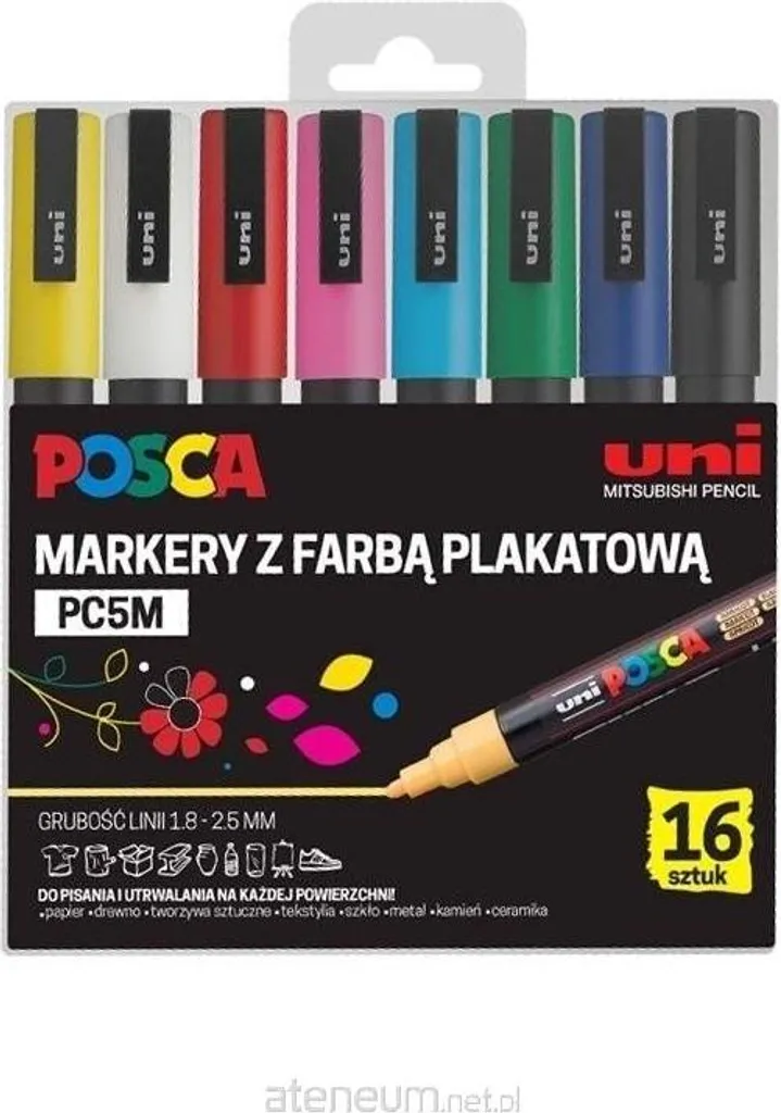 Set Posca PC-5M 16 Marqueurs Acryliques Pointe Ogive 2.5mm Couleurs Vives