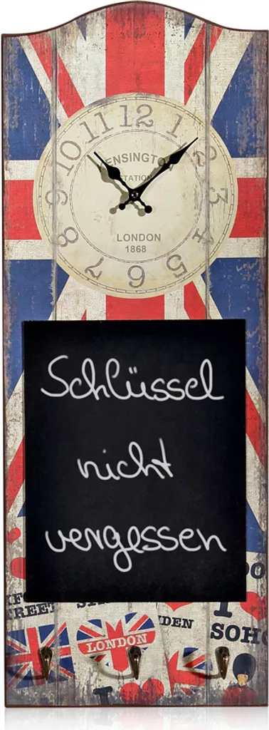 Orologio Lavagna Melko England 30x80 cm con Appendiabiti 3 Posti