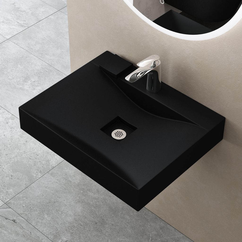 doporro Vasque à Poser 60cm avec Bonde Lavabo Suspendu Noir Image du produit 