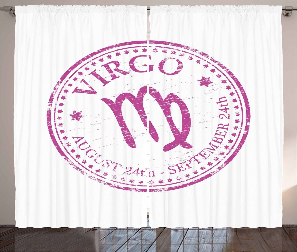 ABAKUHAUS Jungfrau Rustikaler Gardine, Rosa Farbiges Horoskop, Schlafzimmer Kräuselband Vorhang mit Schlaufen und Haken, 280 x 225 cm, Weiß Rosa