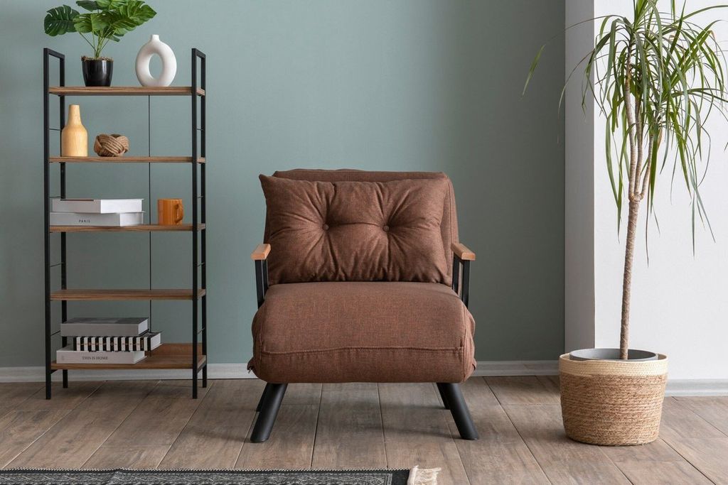 Hanah Home, Sando Single - Light Brown, 1-Sitzer-Schlafsofa, 100 % METALL, Hellbraun, 175 x 60 cm