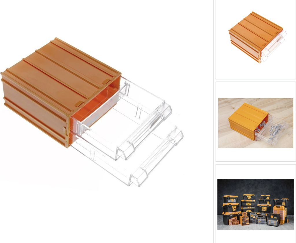 FORTE Tools K-31 Aufbewahrungsbox in 13,5x11,2x6 cm, Schubladenbox, Transparent, Kunststoff, mit 2 Schubladen, mit Schienensystem kombinierbar ( 00...