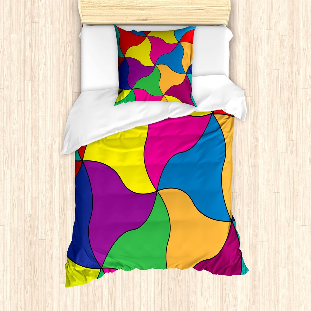 ABAKUHAUS abstrakte Geometrie Bettbezug Set für Einzelbetten, Moderne Fragmente, Milbensicher Allergiker geeignet mit Kissenbezug, 135 cm x 200 cm...