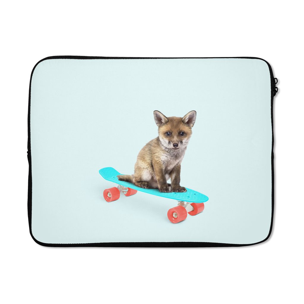 MuchoWow Laptop Hülle 17 Zoll Laptoptasche Fuchs - Tiere - Skateboard - Blau - Zipper - Schutzabdeckung